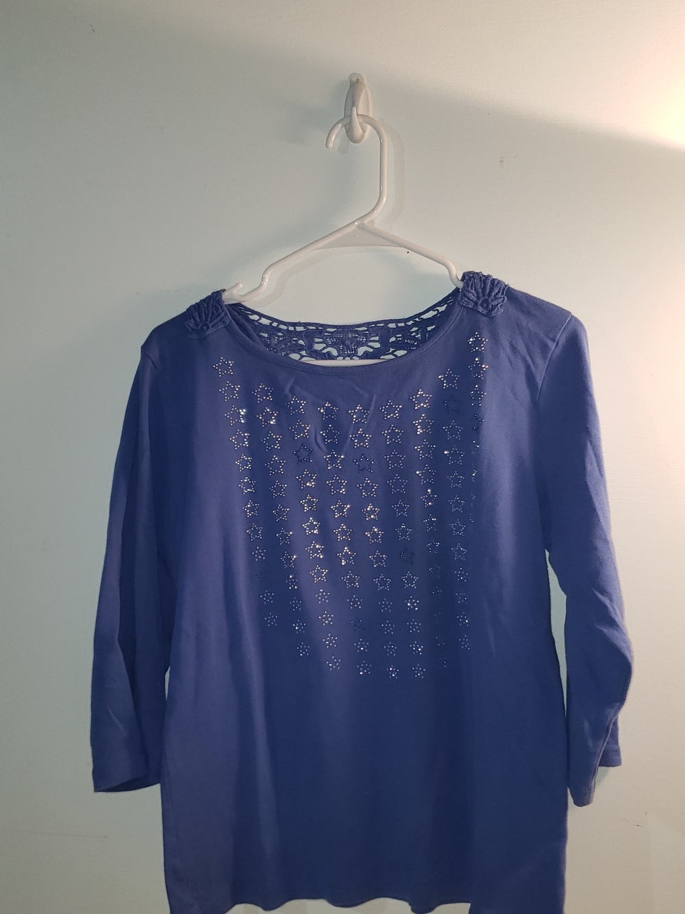 Christopher & Banks Blue Long-Sleeve Top with Star Studs